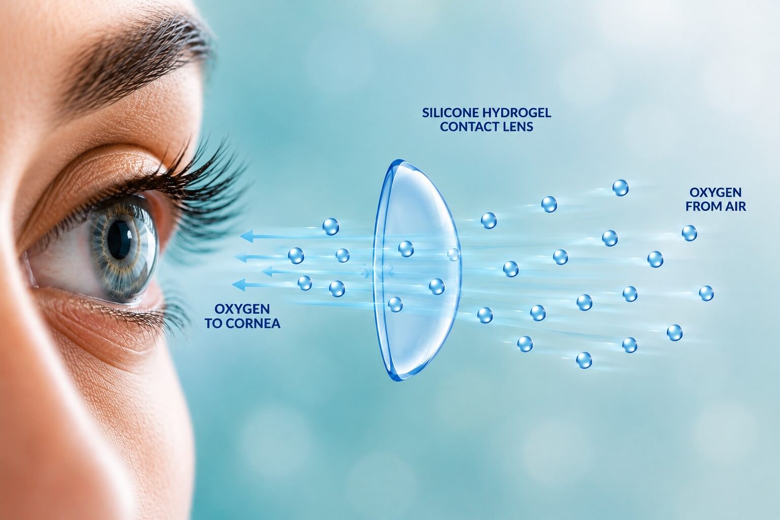 Oxygen movement through a silicone hydrogel lens